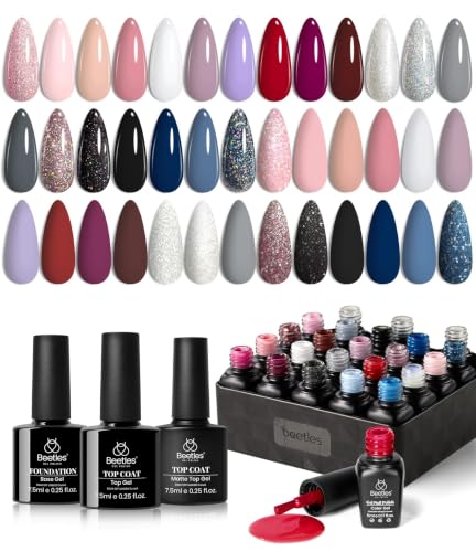 Image of Beetles Gel Nail Polish Set, 23Pcs White Gray Black Glitter Gel Polish