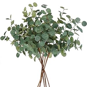 Beferr 6Pcs Artificial Eucalyptus Stems Tall 24″ Faux Eucalyptus Branches Fake Greenery Plants Stems for Vase Home Party Wedding Decorations