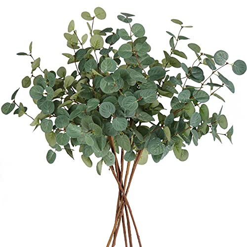 Beferr 6Pcs Artificial Eucalyptus Stems Tall 24″ Faux Eucalyptus Branches Fake Greenery Plants Stems for Vase Home Party Wedding Decorations