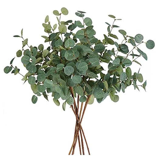 Beferr 6Pcs Artificial Eucalyptus Stems Tall 24" Faux Eucalyptus Branches Fake Greenery Plants Stems for Vase Home Party Wedding Decorations
