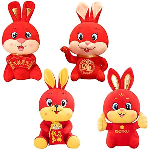 Exsivemy 4pcs Rabbit Plush Toy, 2023 Chinese New Year Zodiac Bunny Stuffed Animal Doll, Lucky Rabbit Mascot Toy, Plushie Lunar Year Rabbit Ornament Chinese New Year Decorations 2023 Gifts for Kids Cover
