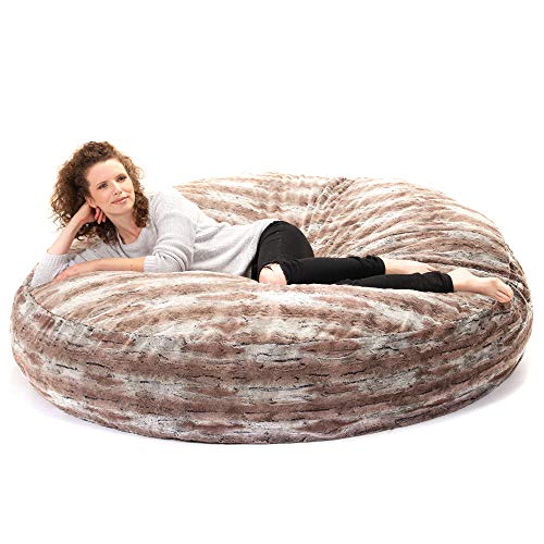 Image of Jaxx 6 Foot Cocoon - 2-in-1 Convertible Bean Bag Bed & Large Bean Bag Chair for Adults, Premium Luxe Faux Fur - Mountain Fox