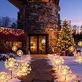 yowin Solar Firework Lights 4x120 LED Christmas Lights, 8 Modes Firefly Christmas Garden Light, IP65 Waterproof Copper Wire Starburst Stake Light for Outdoor Xmas Patio Path Decorations - Warm White - Image 8