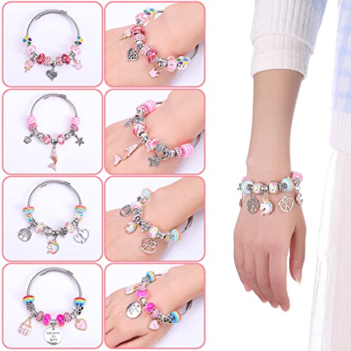 Aipridy 112 Pcs Diy Charm Bracelet Making Kit,Necklaces Jewelry Making Supplies Beads,Snake Chain Jewelry Gift Set For Girls Teens(Warm Pink) #TOP2