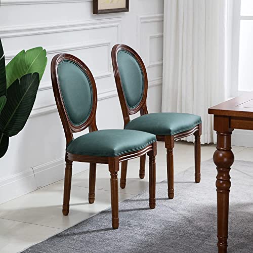 Image of Virabit French Country Dining Chairs Set of 4, Vintage Louis Chairs with Curved Backrest and Beautifully Carved Solid Wood Frame Farmhouse Dining Chairs for Living Room, Kitchen, Restaurant