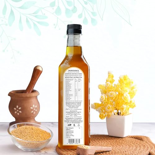 Image of ROSIER Stone Pressed Organic Yellow Mustard Oil 1 L | Traditional Stone Pressed Single Filtered Cooking Oil | Kolhu /Kacchi Ghani /Chekku | Pure, Natural and Healthy Mustard Oil 1 Litre