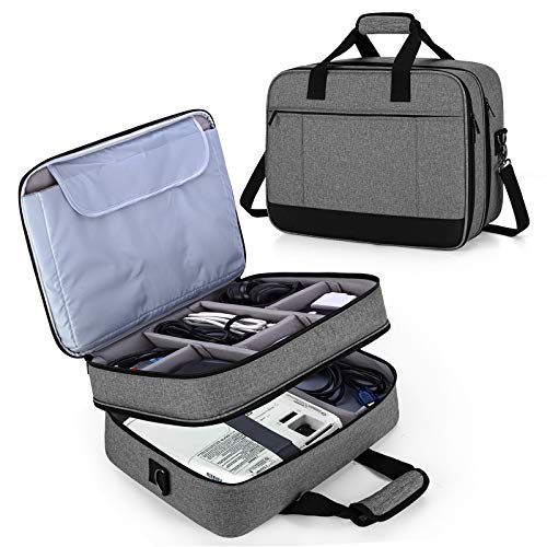 Luxja Doble Capas Bolsa de Proyector, Estuche Porttil para Proyector con Funda de para Porttil, Maletn Protector para Proyector con Compartimentos Ajustables, Negro.