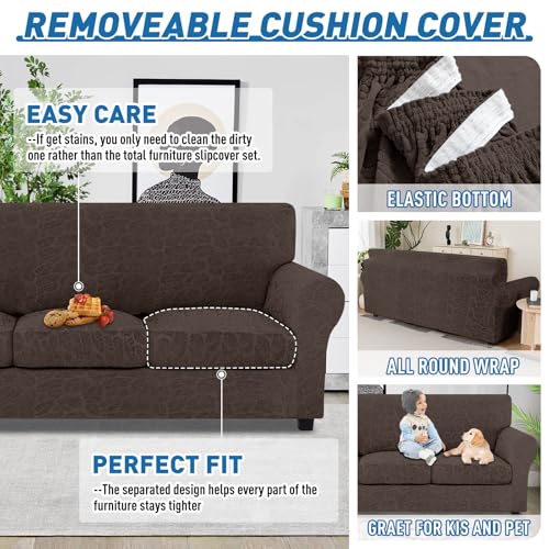 MAXIJIN-3-Pieces-Stretch-Couch-Covers-for-2-Cushion-Couch-Latest-Leaf-Pattern-Loveseat-Couch-Cover-with-2-Seat-Cushion-Dogs-Pet-Friendly-Sofa-Slipcovers-Protector-Loveseat-Coffee MAXIJIN 3 Pieces Stretch Couch Covers for 2 Cushion Couch Latest Leaf Pattern Loveseat Couch Cover with 2 Seat Cushion Dogs Pet Friendly Sofa Slipcovers Protector Loveseat Coffee