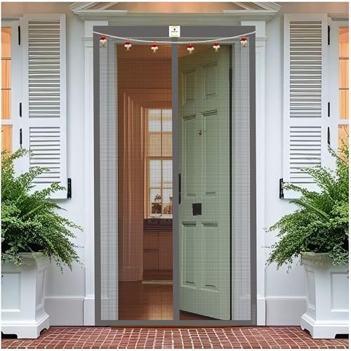 Image of ARMORX Premium Collection Magnetic Mosquito Net for Doors | Self Closing Magnets & Stay-Open Buckle Feature | Incl. Toran for Classy Look & Decor | Royal Grey -185cm x 120cm
