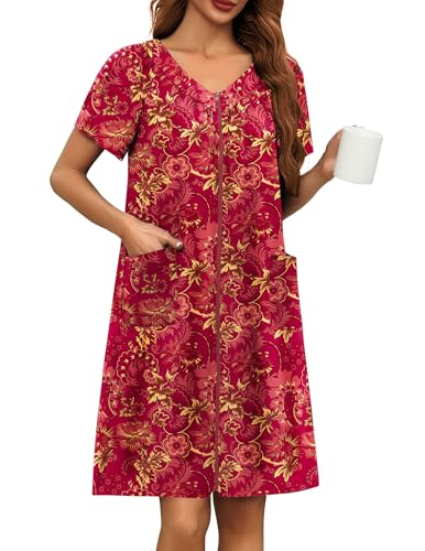 Ekouaer Women's Robes Zipper Front Bathrobe Pleated Neckline dusters Robe