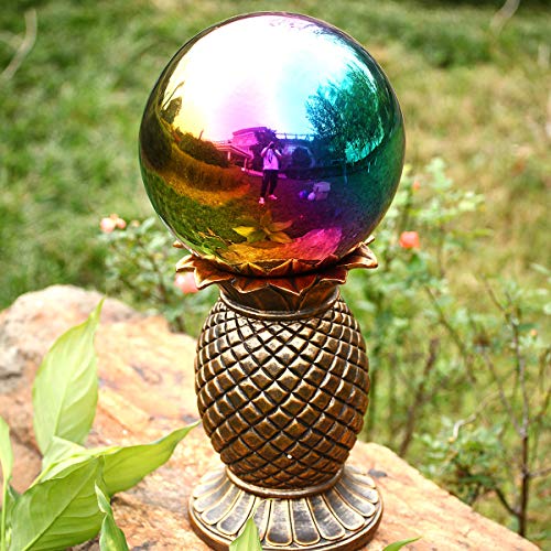 Topadorn Metallic Wonder Stainless Steel Gazing Globe Ball, Outdoor And Indoor Decorations For Home Garden Patio Party Yard, Multi-Color Rainbow,10" #TOP3