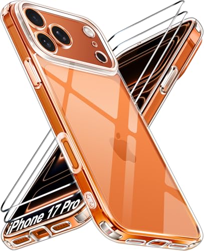 ivoler Anti-Amarillo Clara Funda para iPhone 17 Pro con 2 Piezas Cristal Templado, [Protección Militar] Carcasa Protectora Antigolpes Transparente Anti-Choques Bumper Case