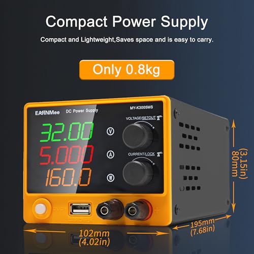 Image of DC Power Supply Variable, 30V 5A Adjustable Lab Bench Power Supply with 4-Digit Display, 18W USB Fast Charging, Output Switch & Protection Adjustment Knob