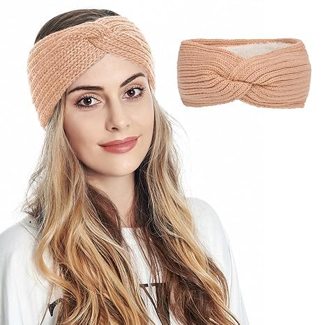 devil Women's Winter Warm Headband Fuzzy Fleece Lined Thick Knitted Ear Muffs Fashion Criss Cross Knotted Ear Warmers (Pink)-picture-48