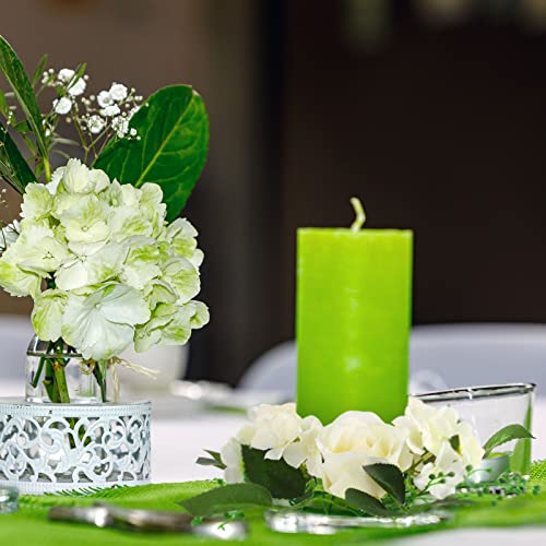 Jutom 8 Pcs Wedding White Rose Candle Rings Artificial Floral Wreaths With Green Leaves Flower Candle Rings Candleholders Garland For Pillar Centerpiece Party Table Decor, 3.94'' Inner Diameter #TOP4