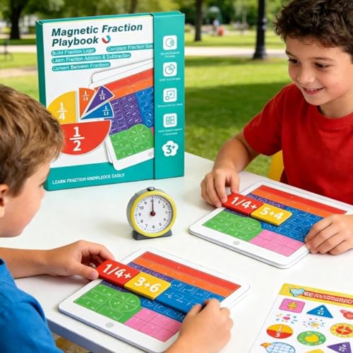 YFCJYBF Magnetic Fraction Playbook: 22x17,8 cm magnetisches Lernspiel mit Bruchquadraten und -kreisen, ideal als Mathematik-Lernspielzeug für Kinder.