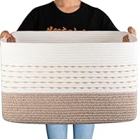 OIAHOMY Large Blanket Basket, 22”x17”x12” Rectangle Woven Baskets, Nursery Blanket Storage Living Room, Toy Storage With Handle, Large Baskets for Organizing-Gradient Yellow With Embroider