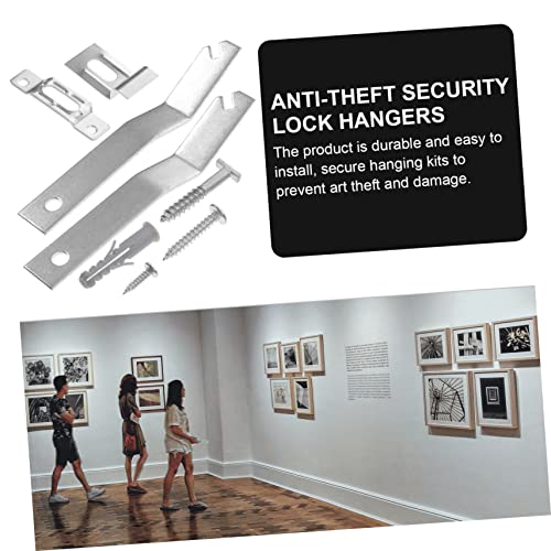 Image of 2sets Security Locking Picture Hanging Kit Hooks for Hotels Museums and Home Decor for Framing Artwork up to Wide Concealed Theft Hardware