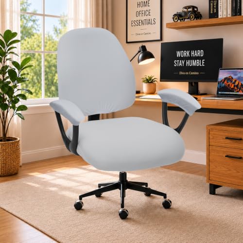 Image of Separate Split Office Chair Seat Covers with Armrest Covers - Universal Stretch Computer Chair Slipcover - Washable Rotating Backrest Coverings & Cushion Protectors for Dogs, Cats, Pets