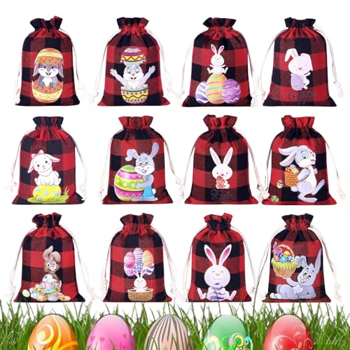 Generisch Pascua para golosinas | 12 piezas con cordón y estampado festivo de conejitos de Pascua – de yute, para, bodas, damas de, colegas, invitados, vacaciones