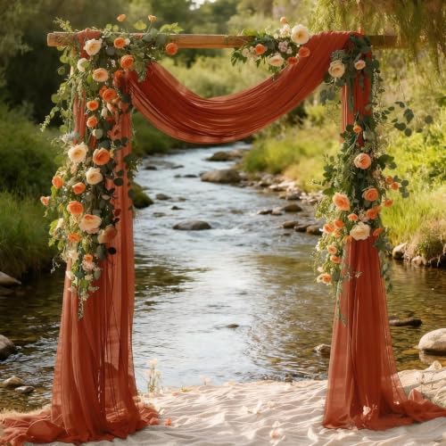 Image of Wedding Glitter Arch Draping Fabric Terracotta 1 Panel 29 inch x 6.5 Yards Sheer Backdrop Curtain Drapery for Wedding Ceremony Birthday Party Indoor Ceiling Decor