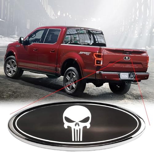 Image of Front Grille Rear Tailgate Skull Emblem - 7 inch Black Oval Badge Name Plate for 04-10 Explorer 03-06 Expedition 07-14 Edge 07-12 Fusion 08-15 Escape 99-04 F150 F250 F350