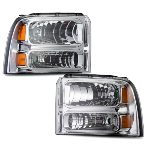 Image of G-PLUS Headlights Assembly, Compatible with 2005 2006 2007 Ford F250 F350 Super Duty Bumper Headlamps, Clear Lens Chrome Housing Amber Reflector