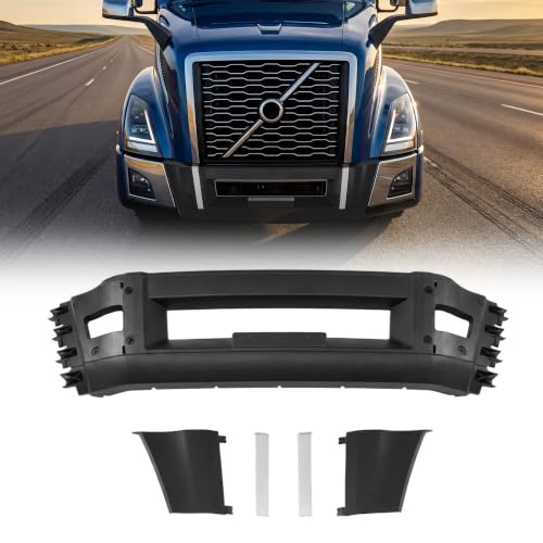 VRC Front Center Bumper Replacement 3PCS Kit for 2018-2024 Volvo VNL 760 780 860 Semi Trucks with Pair Front Side Bumper Set & Bumper Side Silver Trim