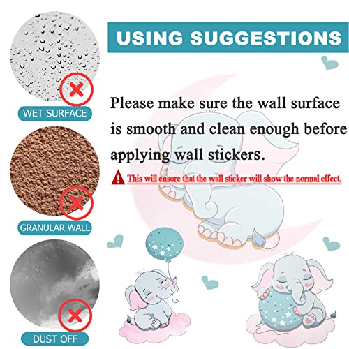 Glow In The Dark Elephant Wall Decals Stickers Dream Big Little One Pink Moon Grey Stars Wall Decal For Girls Bedroom Kids Nursery Room Living Room Bedroom Home Decor #TOP6