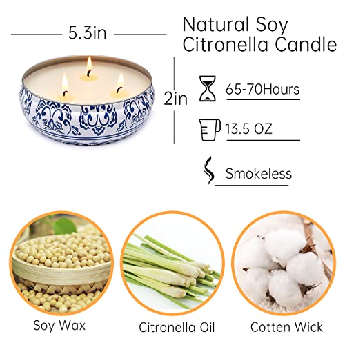 Large Citronella Candles Outdoor And Indoor, 13.5Oz 3-Wick Soy Wax Portable Travel Tin Candle For Home Garden Patio Yard Balcony And Summer Gift #TOP6