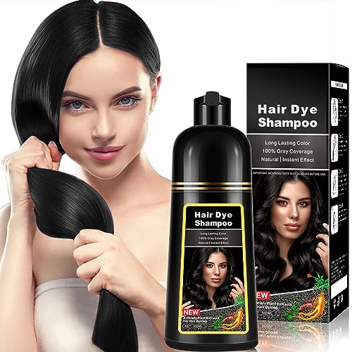 Champú Tinte Café Oscuro Natural 500ml, 3-IN-1 Champú Tinte para Cubrir las Canas, Cabello Castaño Nutre & Oscurece para Hombres Mujeres en 10-15 mins (Black)
