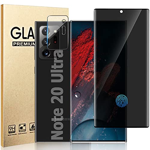 [1+1 Pack] Galaxy Note 20 Ultra Privacy Screen Protector With Camera Lens Protector, [3D Coverage] [Touch Sensitivity] [Fingerprint Unlock Support] [Anti Spy] 9H Tempered Glass For Samsung Galaxy Note 20 Ultra (6.9 Inch) #TOP6