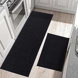 BEQHAUSE Kitchen Rugs Washable Kitchen Mats Floor Non-Slip Kitchen Mats Absorbent Kitchen Runner with TPR Non Skid Backing,Set of 2, 60X89cm+60X152cm, Blue