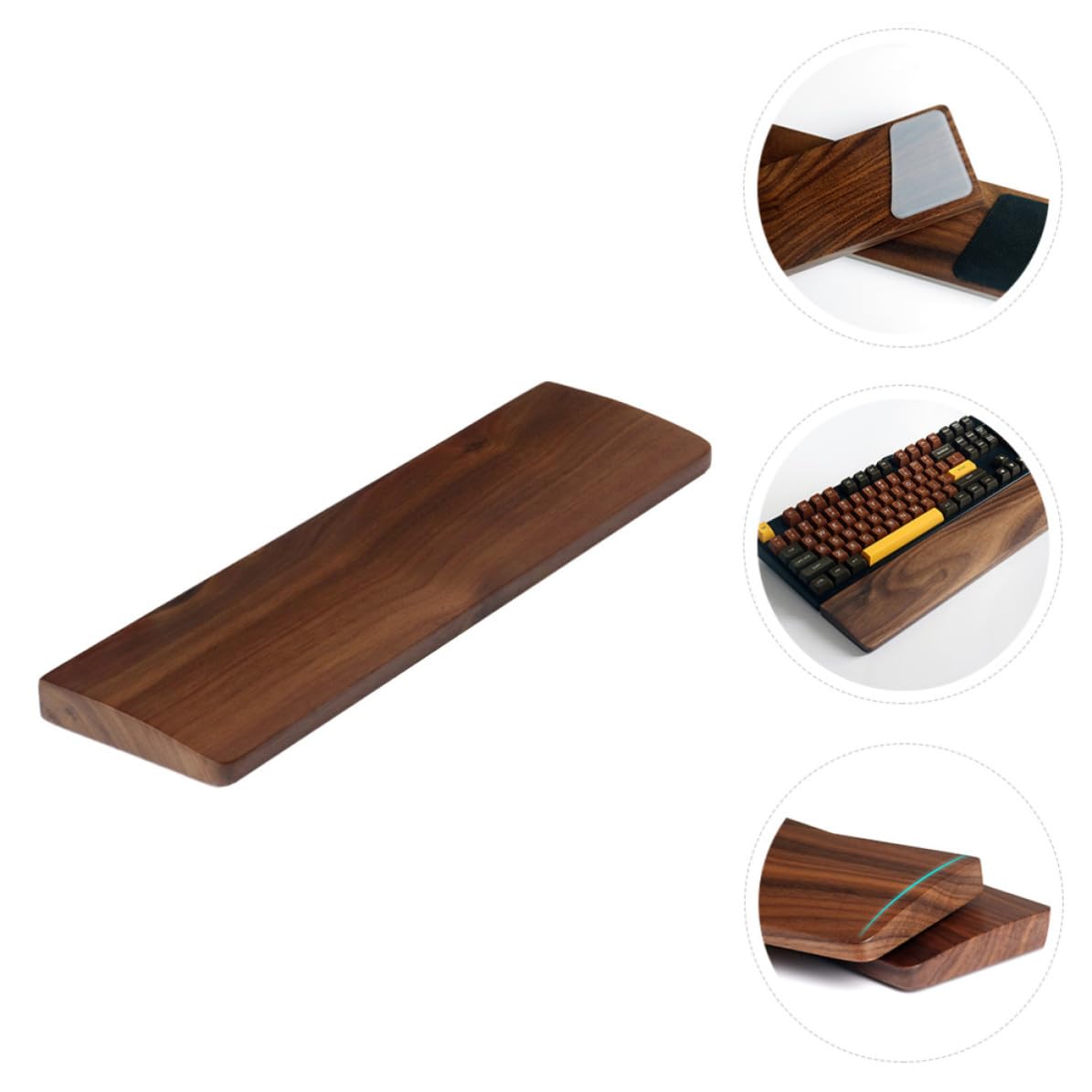 VANZACK Handgelenkauflage mit Natürlicher Holzstruktur für Tastatur 300x80mm aus Walnussholz und Ergonomischem Design zur Schmerzlinderung Beim Tippen im Büro