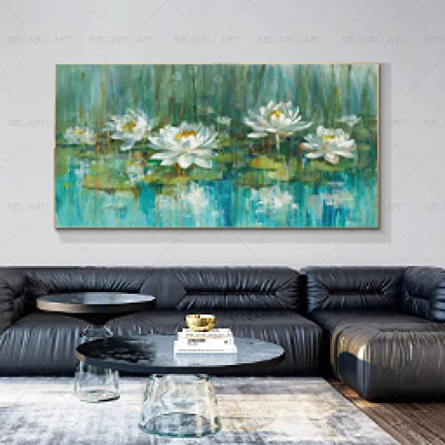 Toile lotus vert 80x160cm sans cadre pour decoration murale de salon