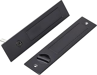 Privacy Pocket Door Lock Hardware with Key, Recessed Sliding Door Mortise Lock, Double Barn Door Lock, Invisible Furniture Hardware for Thickness Door, Matte Black