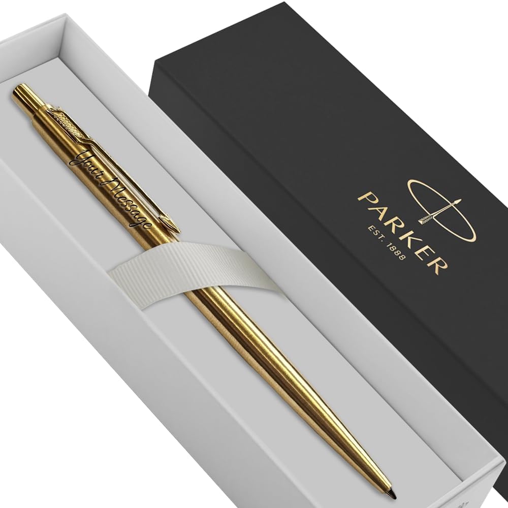 – Parker Classic Slimline Ballpoint Personalised Pen In Classy Gift Box Ideal Valentine's day, Birthday or Mothers Day Gift Perfect Men & Women Engraved Parker Pen With Laser Engraving (Gold)