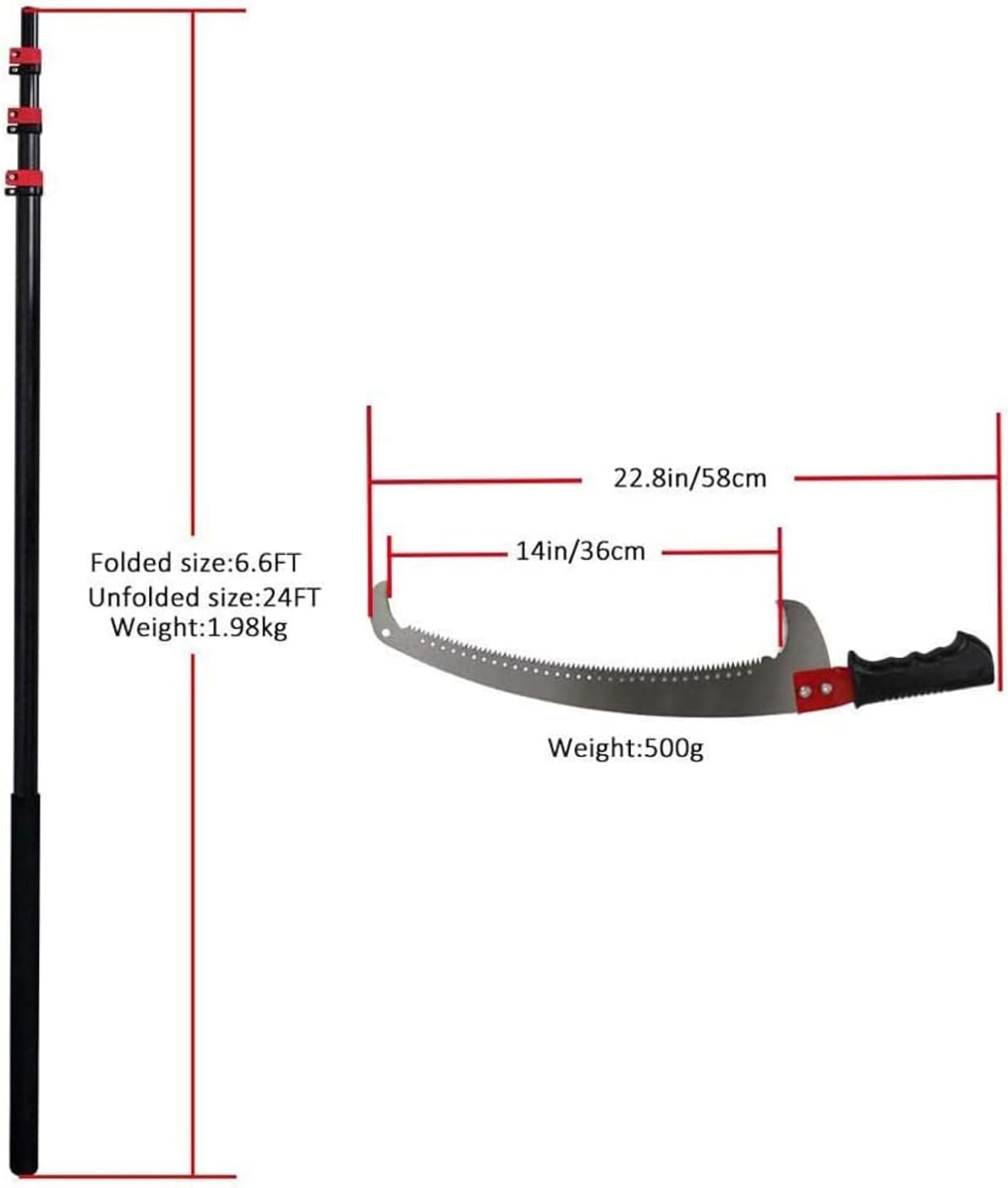 Telescopic Pole Saw Long Reach Pruning Saws 7.2M/24Ft, Extendable Gardening Tool Tree Pruner Saw for Pruning and Trimming Branches Leaves