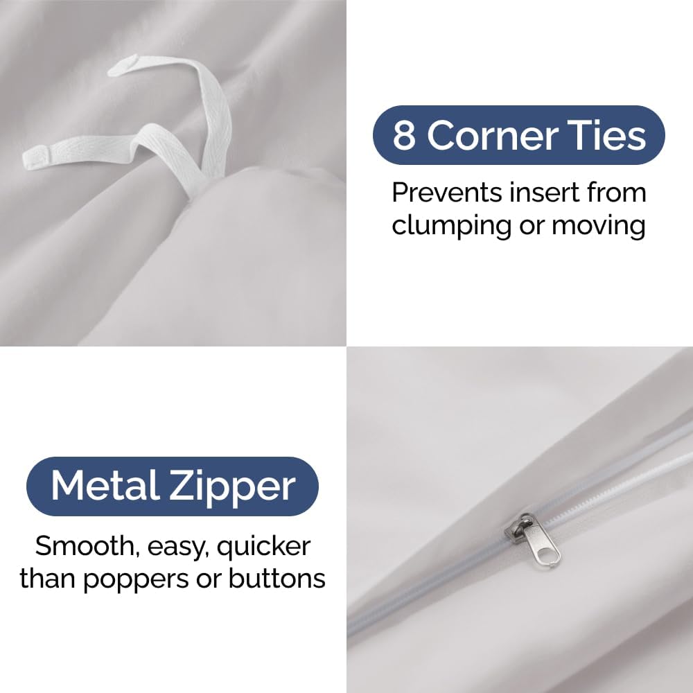 King Size Flat Bed Sheet + Duvet Cover Bundle - Hotel Luxury Single Flat Bottom Sheet Only - Fits Mattresses with Deep Pockets between 8 to 16 inches - Soft, Breathable & Wrinkle Free - French Grey