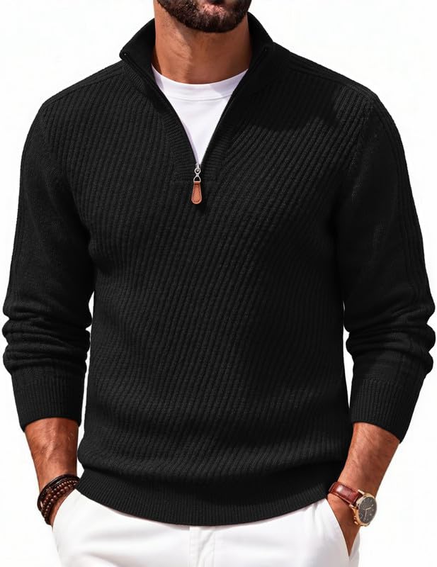 COOFANDY Mens Quarter Zip Sweater Slim Fit Pullovers Sweaters Knit Pullover | Mock Neck,…