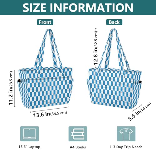 Grande capacité pour ce sac à main à motif damier bleu - 5