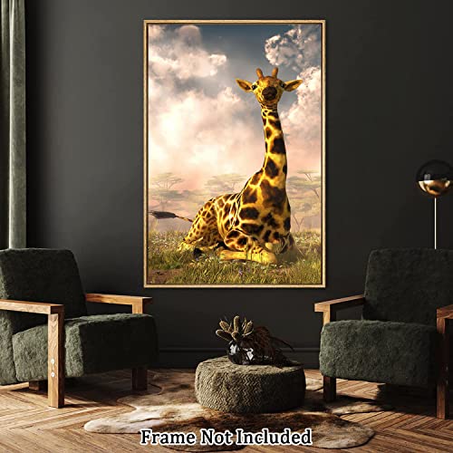 Eorntdy Canvas Wall Art Cozy Giraffe Canvas Print Artwork Cute Animal Wall Art Paintings Modern Picture Print Unframed For Living Room Dinning Room Bedroom Bathroom Home Decor 12X18Inch #TOP5