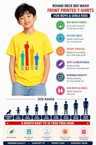 Image of Double F Boys Half Sleeve Cotton Regular Fit Printed Round Neck T-Shirt for Ages 6 Months to 16 Years