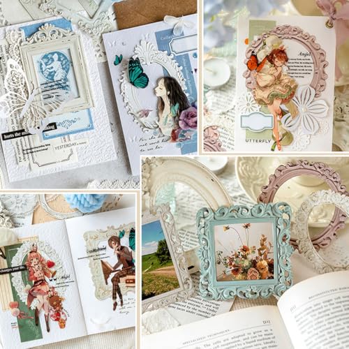 Image of HASTHIP 40Pcs Vintage Photo Frames Scrapbook Paper - 20 Styles 3D Floral Embossed Paper Photo Frames Collage Papers Decorative Papers Journaling Supplies for Junk Journal Crafts Scrapbook