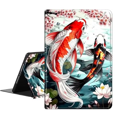 RMJKXQZG iPad Pro 12.9 Inch Case for iPad 6th/5th/4th/3rd Generation (2022/2021/2020/2018 Release), Slim Protective Cover with Stand Hard Back Shell, Auto Wake/Sleep, Koi Fish with Cherry Blossom
