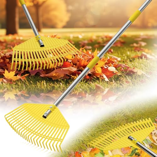 Plastic Leaf Rake for Lawns - Lightweight & Anti-Break Nylon Head, 16.5'' Wide Yard & Garden Rake for Leaves, Grass, Pine Needles, Adjustable Long Handle Easy Use for Women,Seniors,Kids