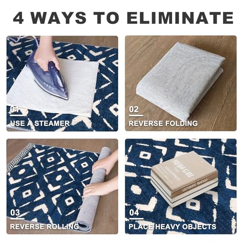 KILOCOCO Hallway Runner Rug 2.6'x10' Runners for Hallways Washable Runner Soft Non Slip Printed Geometric Low-Pile Rugs Runners for Bedroom Kitchen Living Room Boho Rugs, Blue