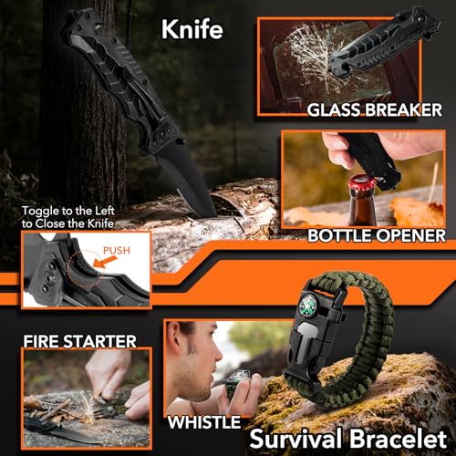 Dusor Kit de sobrevivência 21 em 1 presentes para homens para ele, presentes de pesca de caça para h