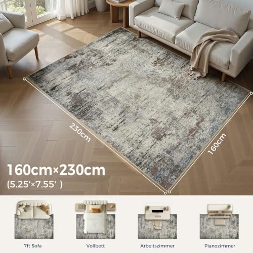 DMOYEST Teppich Wohnzimmer 160x230cm Modern Brown Rostet Waschbar – Ansicht 2