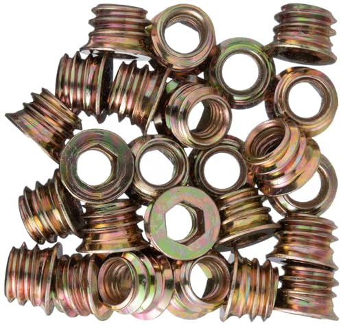 YoiYee Heavy Duty Wood Furniture M6 x 8mm Threaded Insert Nuts Interface Hex Socket Drive Zinc Yellow Passivated - 25pcs